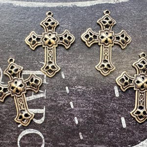 Small Filigree Cross Charms, Brass Stampings, Brass Ox, FOUR