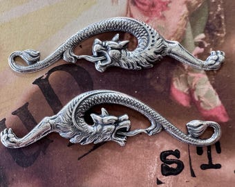 Left and Right Gargoyles, Brass Stampings, Sterling Silver Finish, ONE SET