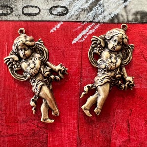 Large Brass Angel Charms, Brass Ox, TWO