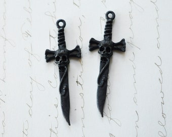Daggers with Skull Pewter Castings in Black Satin Finish, TWO