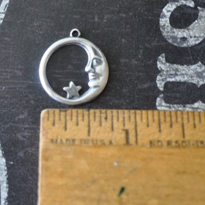 Small Moon and Star Charms, Brass Stampings, Sterling Silver Finish, FOUR image 2