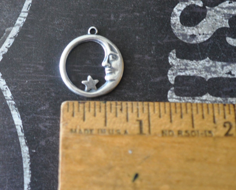 Small Moon and Star Charms, Brass Stampings, Sterling Silver Finish, FOUR image 2
