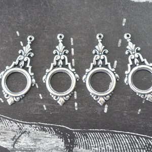 Boho Earring Findings, 11mm Bezel, Brass Stampings, Sterling Silver Finish, FOUR