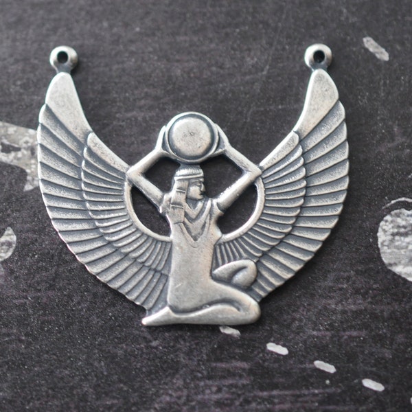 Egyptian Goddess Necklace Base, Brass stampings, Sterling Silver Finish