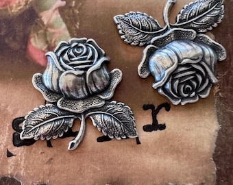ANTIQUE SILVER Victorian Floral Rose Flower Stamping ~ Jewelry