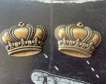 Medieval brass crown charms, Brass Ox, TWO