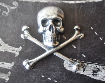 Brass Jolly Rogers Skull,  Sterling Silver Finish