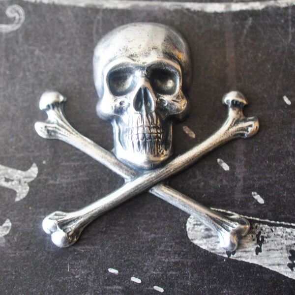 Brass Jolly Rogers Skull,  Sterling Silver Finish