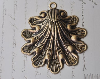 Large Steampunk Shell Pendant, Brass Stampings, Brass Ox