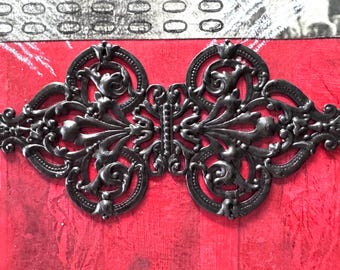 Large Flat Brass Filigree Cuff, Embellishments, Black Satin Finish