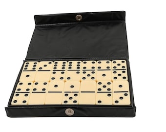 Vintage Dominoes Set Made in Taiwan / 28 Tiles / Black Snap Case / Classic Game