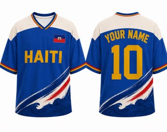 Camiseta de aficionado al fútbol de Haití, camiseta de fútbol personalizada, camiseta con nombre y número personalizados, ropa para aficionados a Haití, regalo para jóvenes seguidores del fútbol.