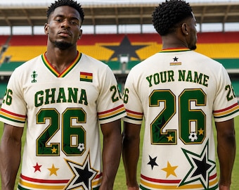 Camiseta de fútbol de Ghana 2026: Camiseta retro de fútbol de Ghana, camiseta personalizada con nombre y número, regalo para aficionados al fútbol de Ghana, Ghana Mundial de Fútbol 2026, regalo para aficionados