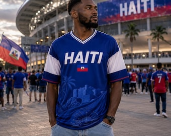 Camiseta de aficionado al fútbol de Haití, camiseta de fútbol personalizada, camiseta con nombre y número personalizados, ropa para aficionados a Haití, regalo para jóvenes seguidores del fútbol.