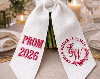 Personligt broderat bal-/parbukettband, namnband/bukettband, personligt monogramband, bröllopspresent till henne