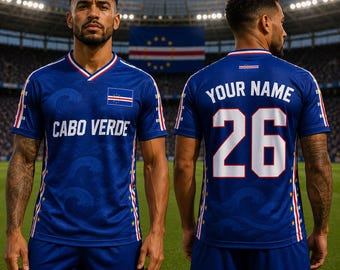 Camiseta de fútbol de Cabo Verde, camiseta de fútbol personalizada, camiseta con nombre y número personalizados, ropa para aficionados de Cabo Verde, regalo para seguidores del fútbol