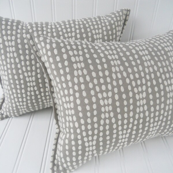 Grey Pillows - 9 x 13 Inch Throw Pillows - Grey with White Embroidery Accent Pillows- SET OF TWO