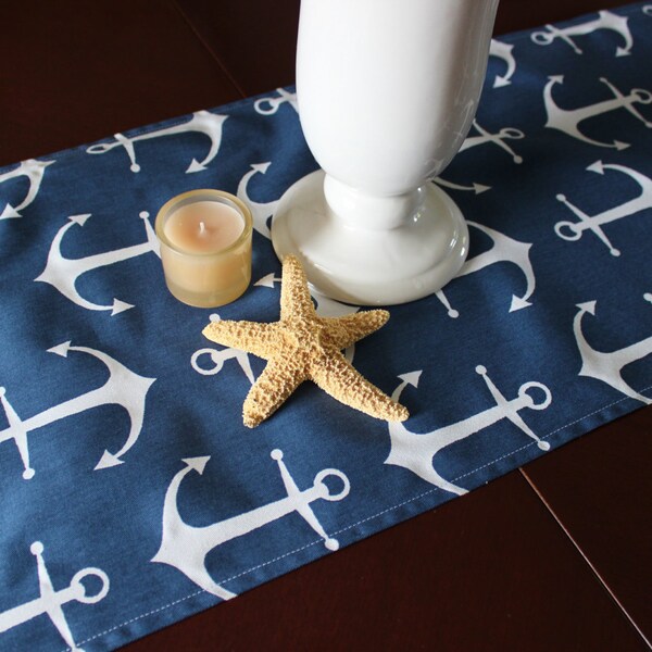 Anchor Table Runner Table Cloth Nautical Table Runner Navy Blue White Patriotic Table Runner Coastal Beach July 4th Nautical Decor