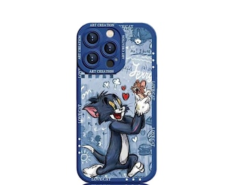 Etui z motywem retro graffiti Toma i Jerry'ego | Urocza, kreskówkowa obudowa na iPhone'a (dostępne w 8 kolorach)
