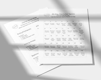 Sprint de 30 días para ordenar / Orden diario suave / Método de pequeñas tareas (imprimible/descarga digital)