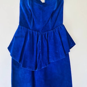1980s Vintage Blue Suede Strapless Corset Dress