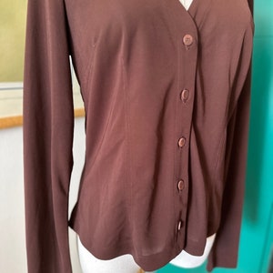 Vintage Anthropologie Chocolate Brown Poly Cropped Cardigan image 2