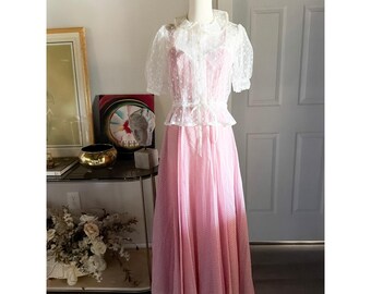 Vintage Gunne Sax Pink Swiss Dot Lace Maxi Dress Set 2pc Jessica McClintock 9