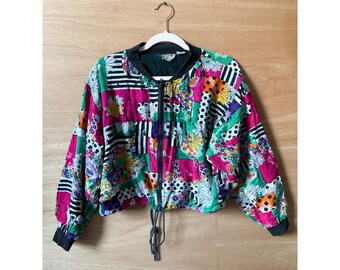 Vintage Speed Limit Multicolor Floral Patchwork Bomber Jacket Medium Retro