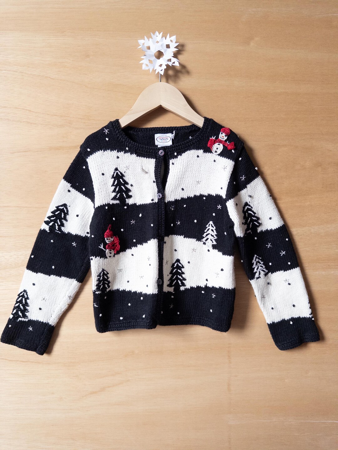 VTG Talbots Kids Christmas Black and White Cardigan - Etsy