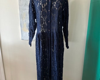 Vintage Express Blue Lace Long Dress