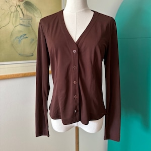 Vintage Anthropologie Chocolate Brown Poly Cropped Cardigan image 1