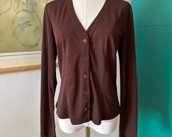 Vintage Anthropologie Chocolate Brown Poly Cropped Cardigan