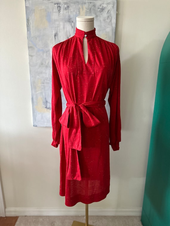 Vintage early 1980s Joanie Char Knit Red Tie Dress