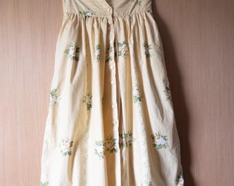 Vibtage yellow floral cotton high waisted skirt