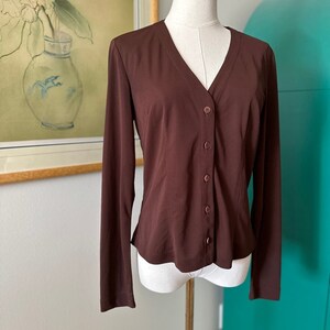 Vintage Anthropologie Chocolate Brown Poly Cropped Cardigan image 4