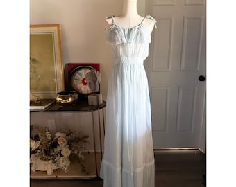 Vintage Gunne Sax Jessica McClintock Blue Lace Ruffle Maxi Dress Size 7 70s Boho
