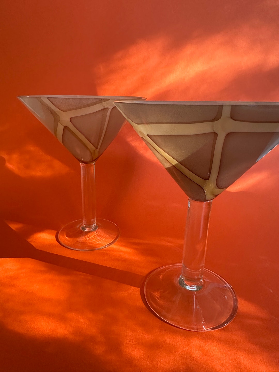 2 Thick Stemmed Martini Glasses Etsy