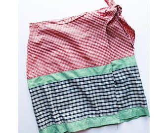 Eagles Eye Vintage Gingham Wrap Skirt Red Green Blue Cotton Size S