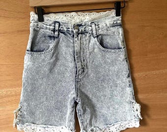 High-waisted vintage denim shorts with lace detailing denim