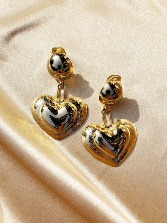 Brass Heart Clip On Earrings
