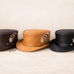 Chapeau haut de forme en cuir véritable steampunk western motard chapeau de festival chapeaux élégants