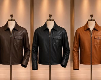 Men's Genuine Leather Jacket Classic Zip-Up Casual Coat Multiple Colors