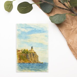 Split Rock Lighthouse Postcard | Scenic Lake Superior Watercolor | Wander North Co