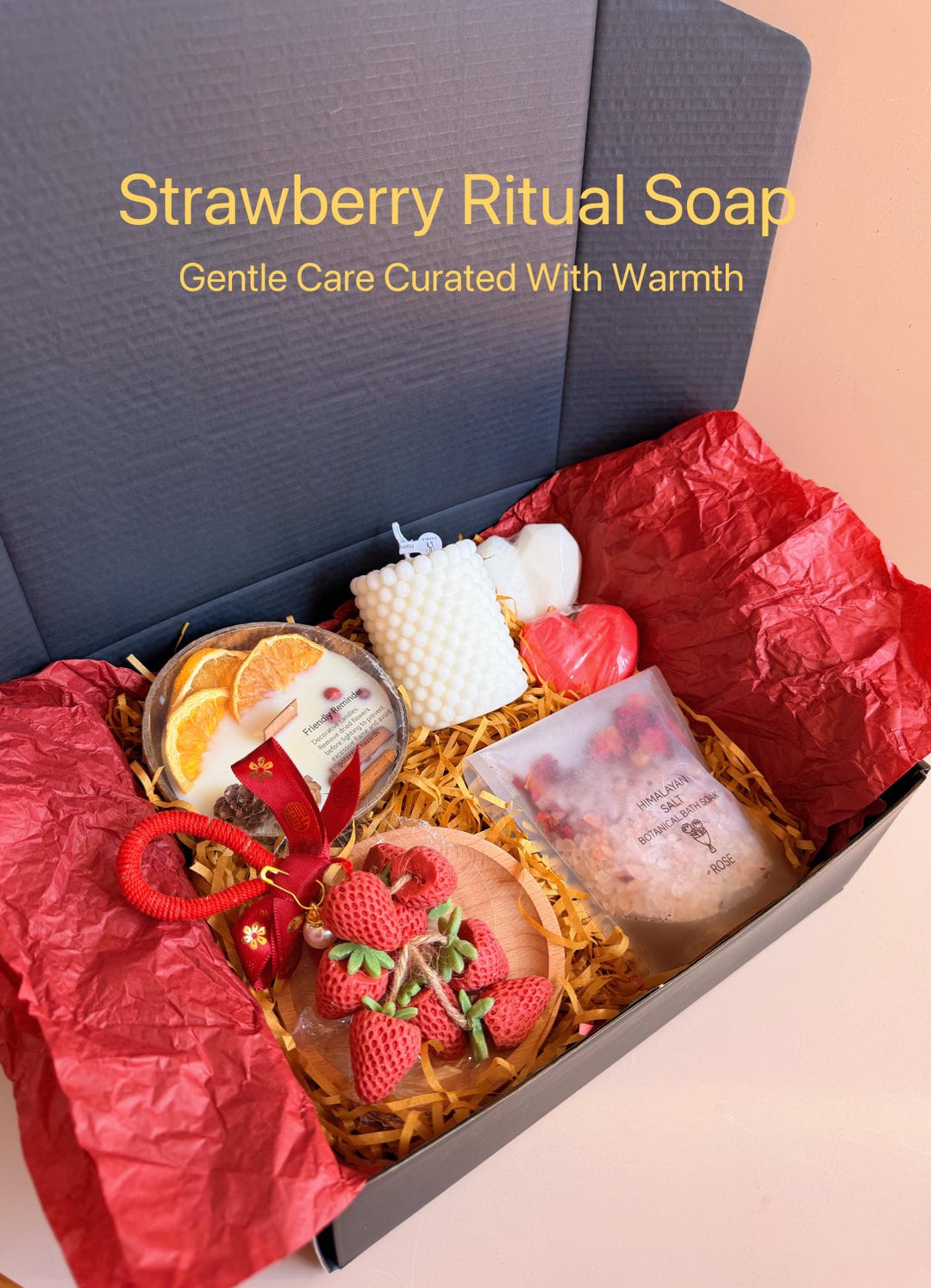 Straberry Ritual Strawberry Ritual Soap Gift Box, Handmade Spa Set, Romantic Candle and ...
