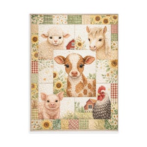 Farm Animal Patchwork Toddler Blanket | Cow Lamb Pig Rooster Sunflower