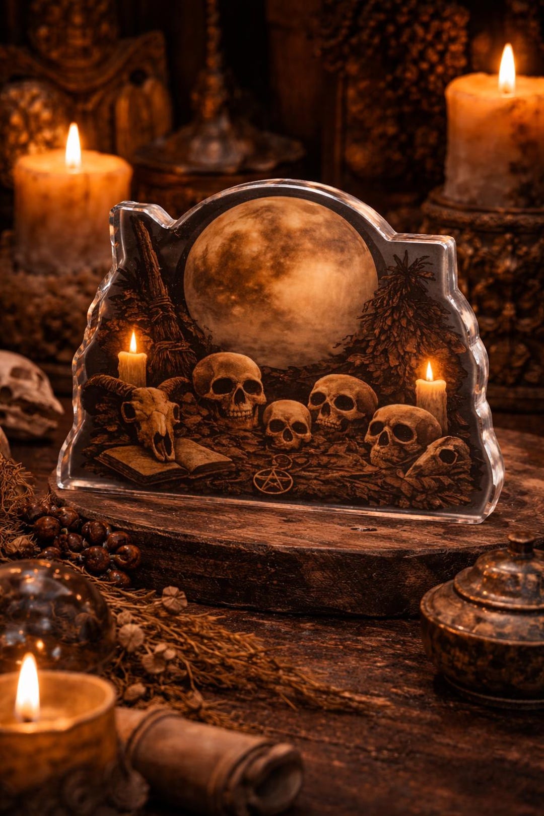 Skull Ritual Altar Acrylic Statue, Occult Moon Altar Decor, Gothic ...