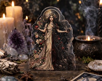 Estatua de la diosa Perséfone, reina del inframundo y la primavera, decoración oscura y femenina para altar, arte de la mitología gótica, diosa de la granada.