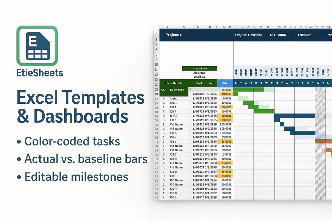 Automated Gantt Chart Project Management Spreadsheet Excel & Google ...