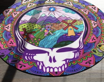 Berg Mandala Grateful Dead Stealie Runde Teppich | Boho Hippie Deko