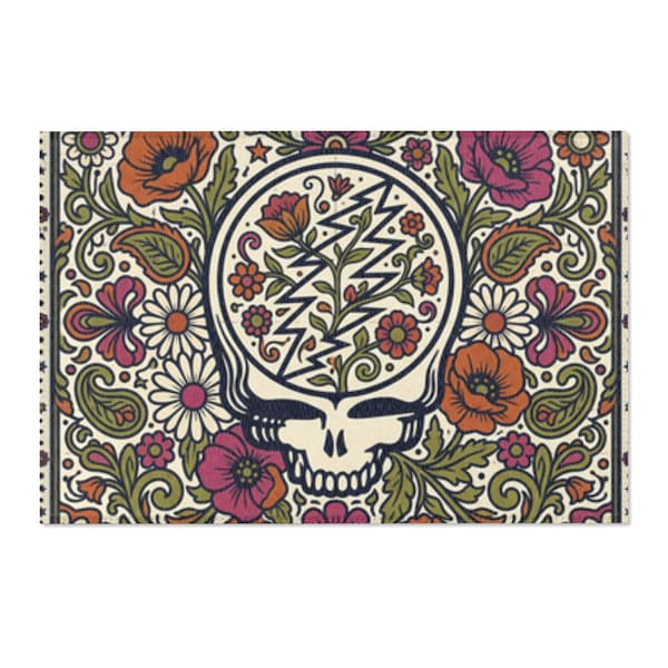 Grateful Dead Rug with Floral Paisley Stealie Grateful Dead Area Rug Gift Idea for Deadheads and Dead Fans| Psychedelic Deadhead Home Decor